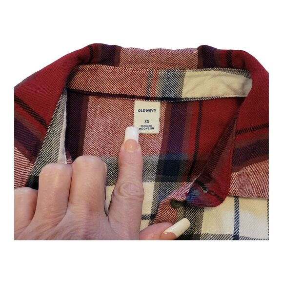 Old Navy Shirt Womens XS Red Plaid Button Up Oversized Long Sleeve Country - Picture 5 of 11